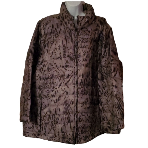 Tudor Court Jackets & Blazers - Leopard Print Silver/Black Plus Size Puffer Coat Size 3X